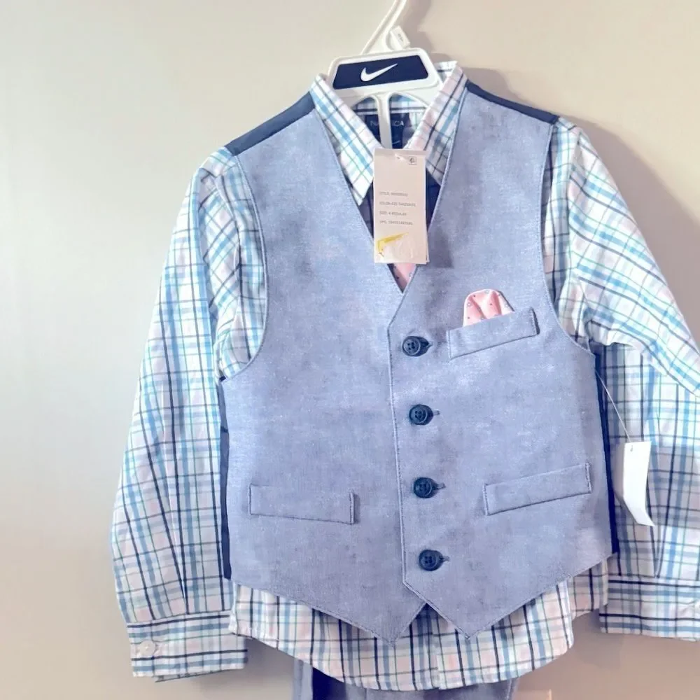 Nautica Little Boys 4-Pc. Linen Look Vest Set Boys jacket and suit